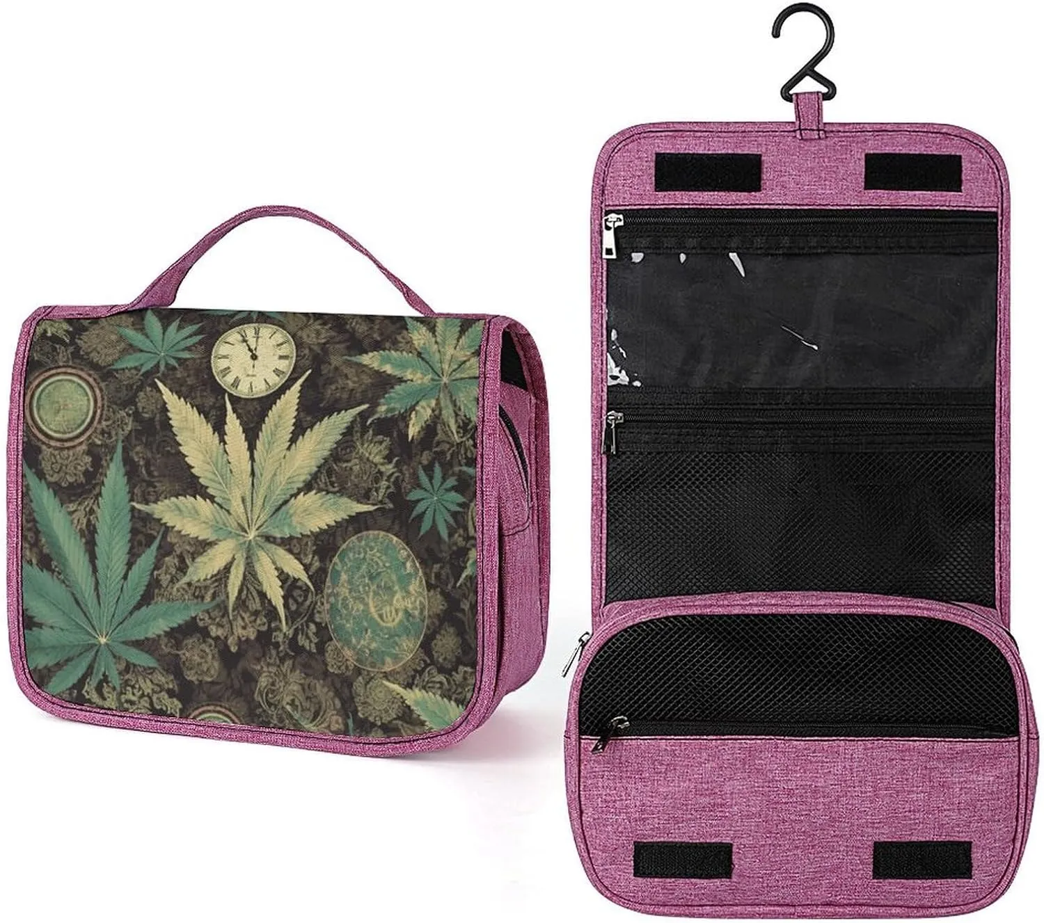 A Puff in Time Weed Marijuana Travel Toiletry Bag for Women,Hanging Toiletry Organizer with Hook, Makeup Bag Travel Organizer for Shampoo,Toiletriesl