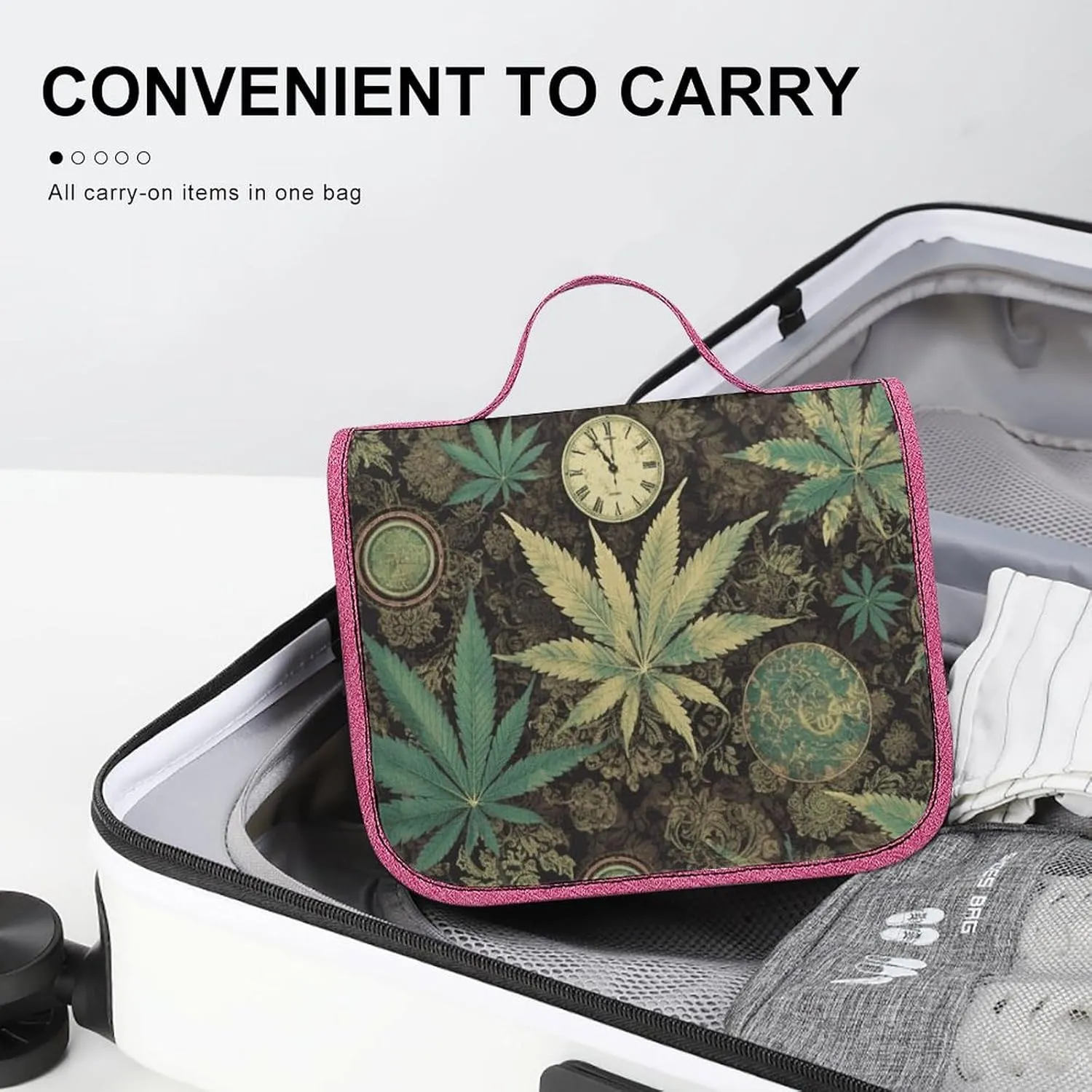 A Puff in Time Weed Marijuana Travel Toiletry Bag for Women,Hanging Toiletry Organizer with Hook, Makeup Bag Travel Organizer for Shampoo,Toiletriesl