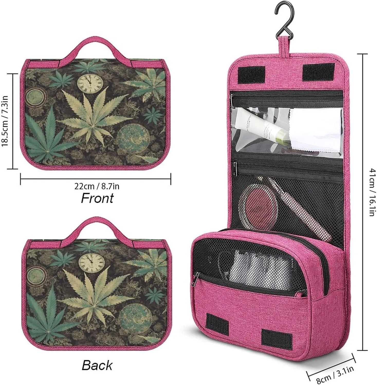 A Puff in Time Weed Marijuana Travel Toiletry Bag for Women,Hanging Toiletry Organizer with Hook, Makeup Bag Travel Organizer for Shampoo,Toiletriesl