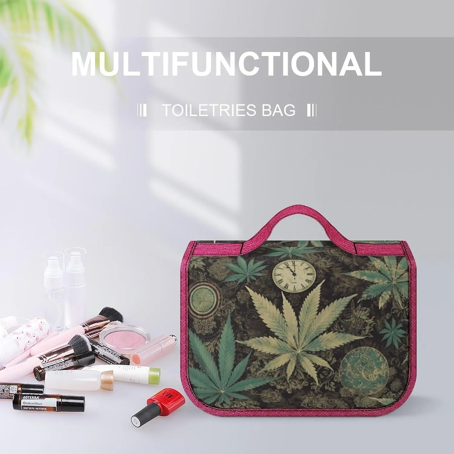 A Puff in Time Weed Marijuana Travel Toiletry Bag for Women,Hanging Toiletry Organizer with Hook, Makeup Bag Travel Organizer for Shampoo,Toiletriesl