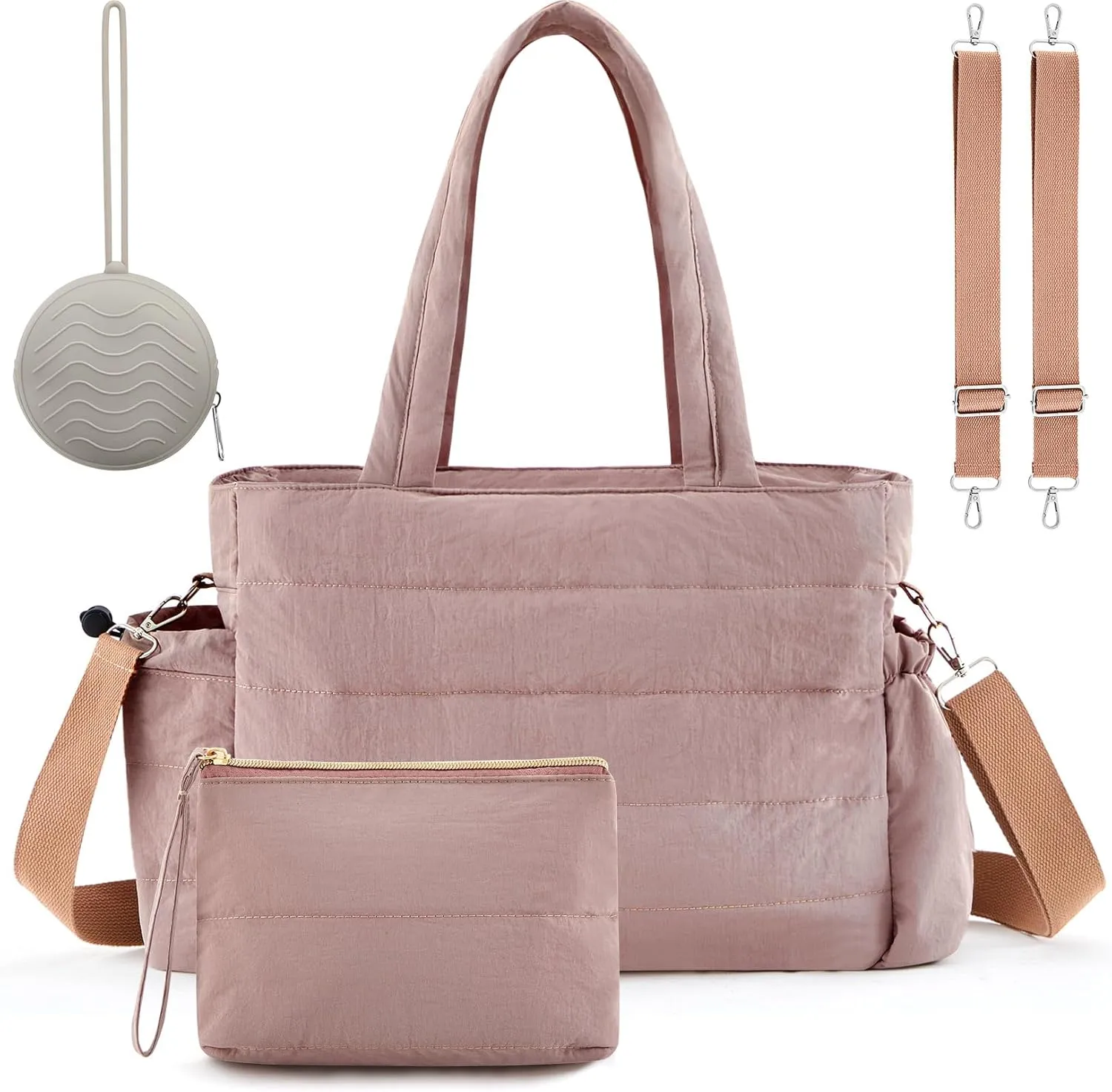 Abbylike Diaper Bag Tote Large Lightweight Multifunction Baby Diaper Bag with Zipper Bag Silicone Pacifier Case Khaki Crossbody Hospital Bag with 3 Shoulder Straps for Different Occasions