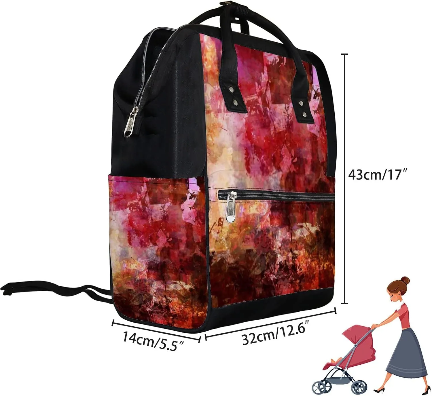 Abstract Painting Mixed Media Grunge Diaper Bag Backpack, waterproof backpack Baby Nappy Changing Bags Laptop Backpack for Travel, Large Capacity, Durable and Stylish for Woman and Men.