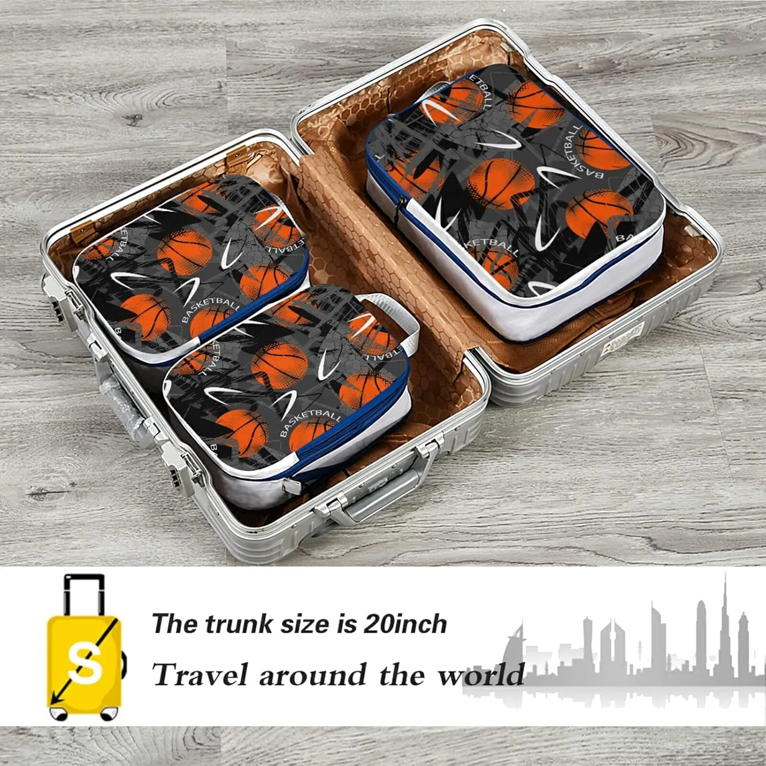 Abstract Seamless Grunge Basketball Urban Style Abstract Paint 3 Piece set Cubes Expandable Adjustable Luggage Packing Bags, Ultralight Organizer Accessories Travel Suitcase Compressible Bags