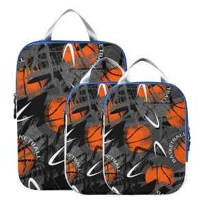 Abstract Seamless Grunge Basketball Urban Style Abstract Paint 3 Piece set Cubes Expandable Adjustable Luggage Packing Bags, Ultralight Organizer Accessories Travel Suitcase Compressible Bags