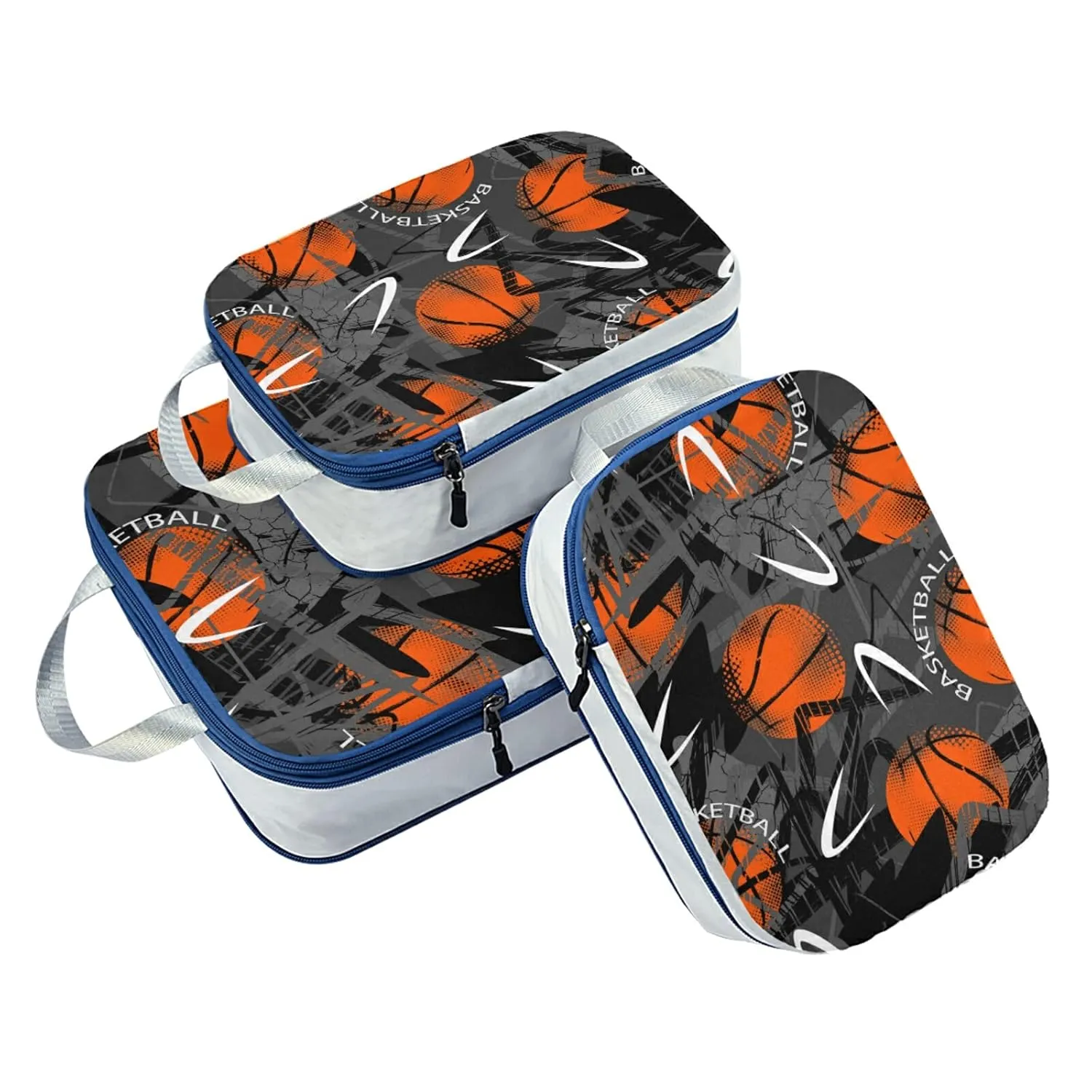 Abstract Seamless Grunge Basketball Urban Style Abstract Paint 3 Piece set Cubes Expandable Adjustable Luggage Packing Bags, Ultralight Organizer Accessories Travel Suitcase Compressible Bags