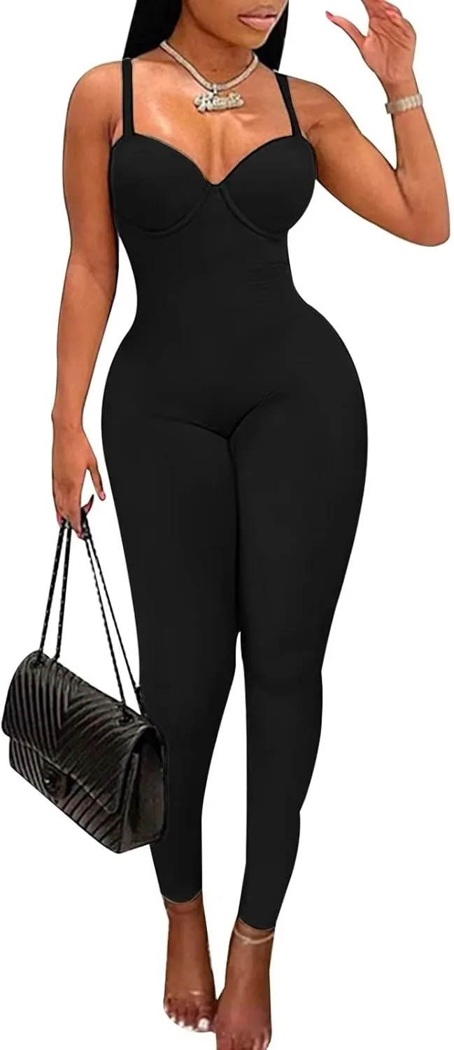 acelyn Women's Sexy Sleeveless Jumpsuits Bodycon Rompers Y2k Bodysuit Club Outfits
