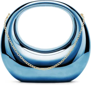 Acrylic Evening Clutch for Women Chic Metal Purses Shiny Round Handbag for Wedding Parties 2024