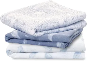 aden   anais Boutique Musy Squares, 100% Organic Cotton Muslin, Lightweight and Beathable Diaper Bag Essential, 3 Pack, Oceanic