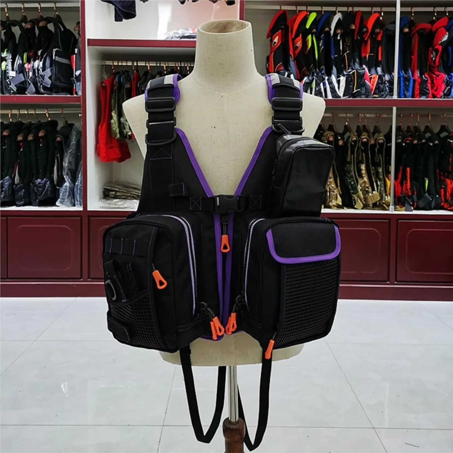 Adjustable Fishing Jacket with Detachable Waterproof Bag, Water Bottle Holder, Buoyant Cotton for 110-250Lbs Men and Women