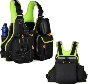 Adjustable Fishing Jacket with Detachable Waterproof Bag, Water Bottle Holder, Buoyant Cotton for 110-250Lbs Men and Women