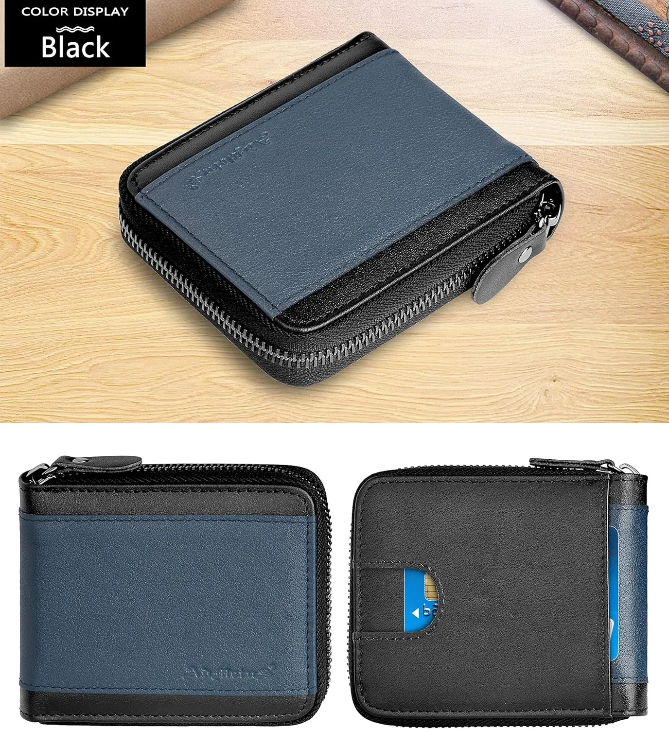 Admetus Mens RFID Blocking Wallets Zipper Leather Wallet for Men Bifold RFID Card Holder