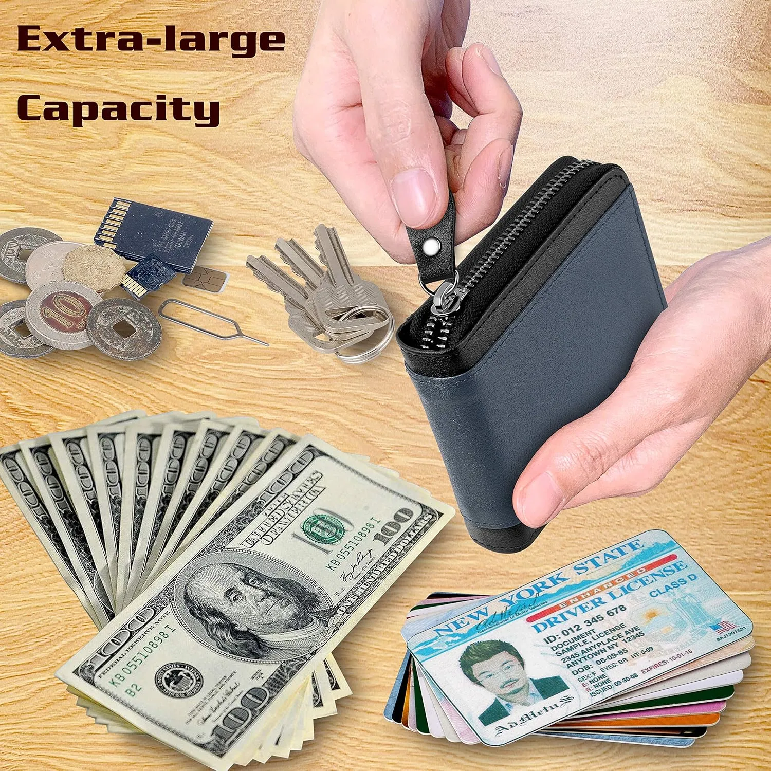 Admetus Mens RFID Blocking Wallets Zipper Leather Wallet for Men Bifold RFID Card Holder