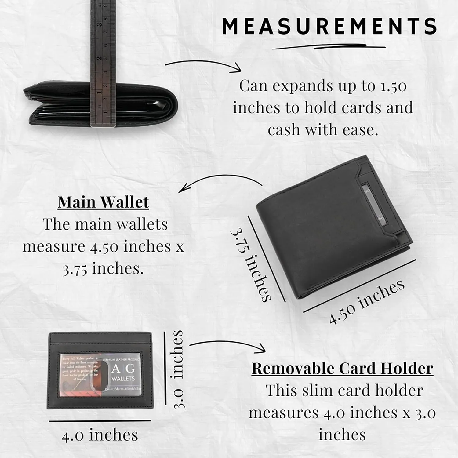 AG Wallets Leather Wallet for Men - Sliding 2-in-1 Bifold Wallet with Removable Card Holder & RFID Protection - Premium Travel Wallet - Versatile & Functional Design - Black