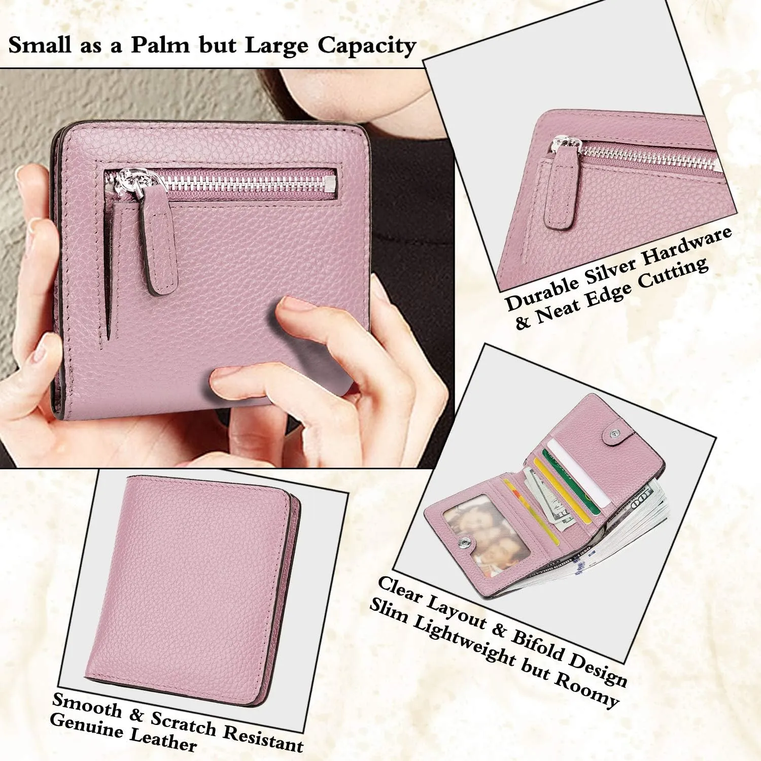 AINIMOER Small Leather Wallet for Women, Ladies Credit Card Holder RFID Blocking Women's Mini Bifold Pocket Purse