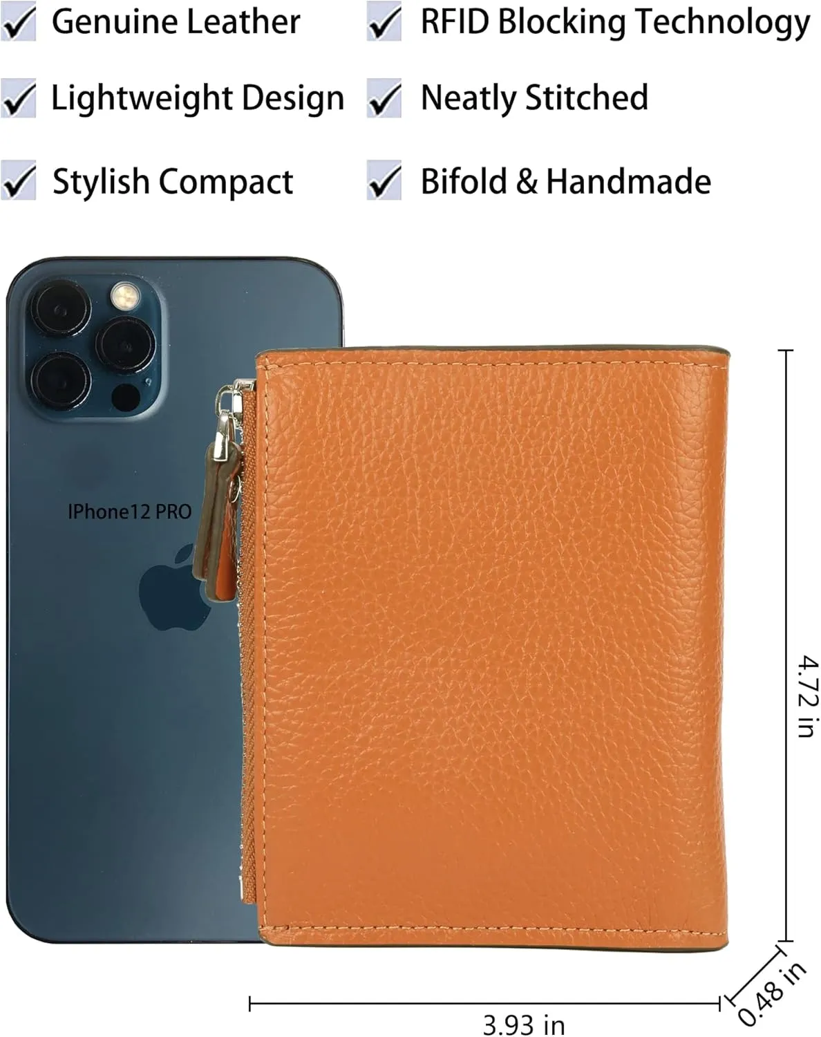 AINIMOER Women's RFID Blocking Leather Small Compact Bi-fold Zipper Pocket Wallet Card Case Purse with id Window