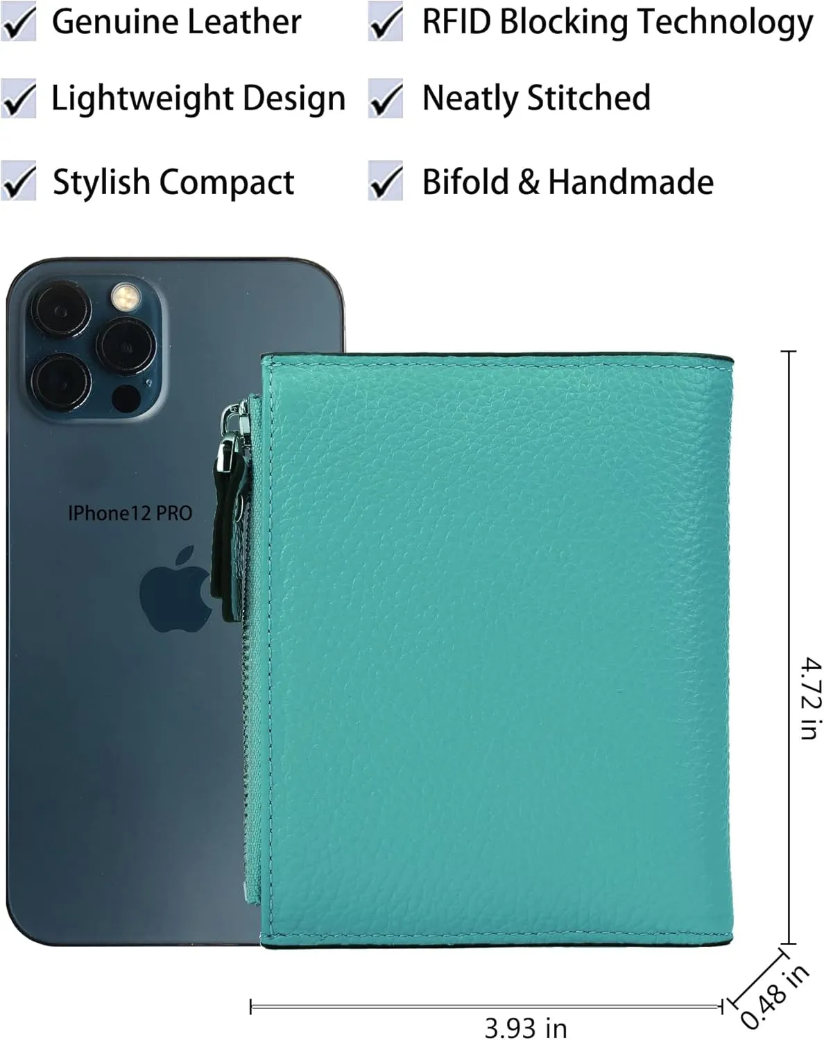 AINIMOER Women's RFID Blocking Leather Small Compact Bi-fold Zipper Pocket Wallet Card Case Purse with id Window