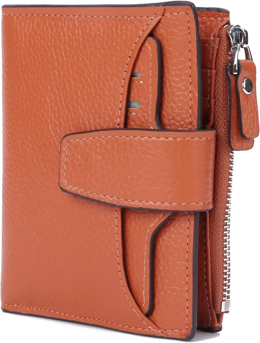AINIMOER Women's RFID Blocking Leather Small Compact Bi-fold Zipper Pocket Wallet Card Case Purse with id Window