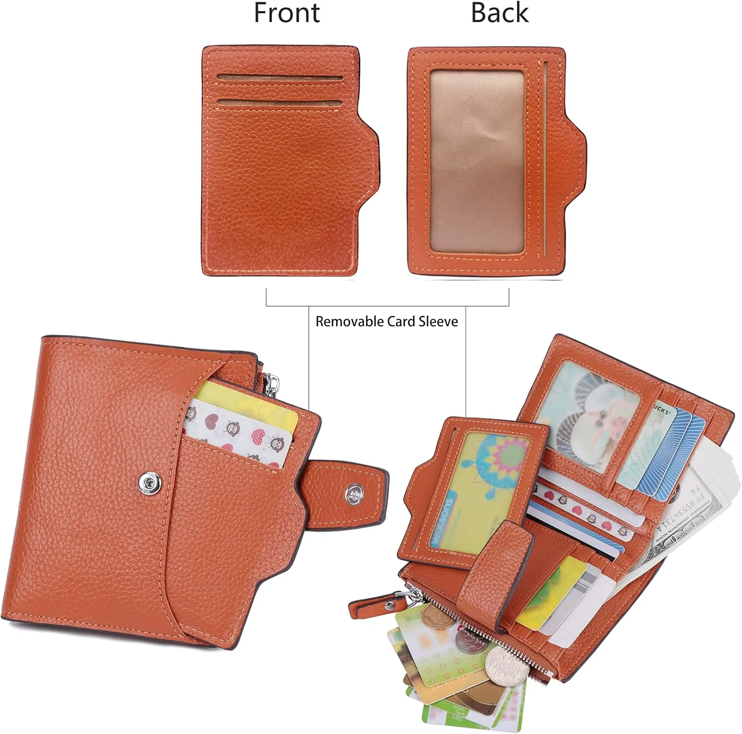 AINIMOER Women's RFID Blocking Leather Small Compact Bi-fold Zipper Pocket Wallet Card Case Purse with id Window