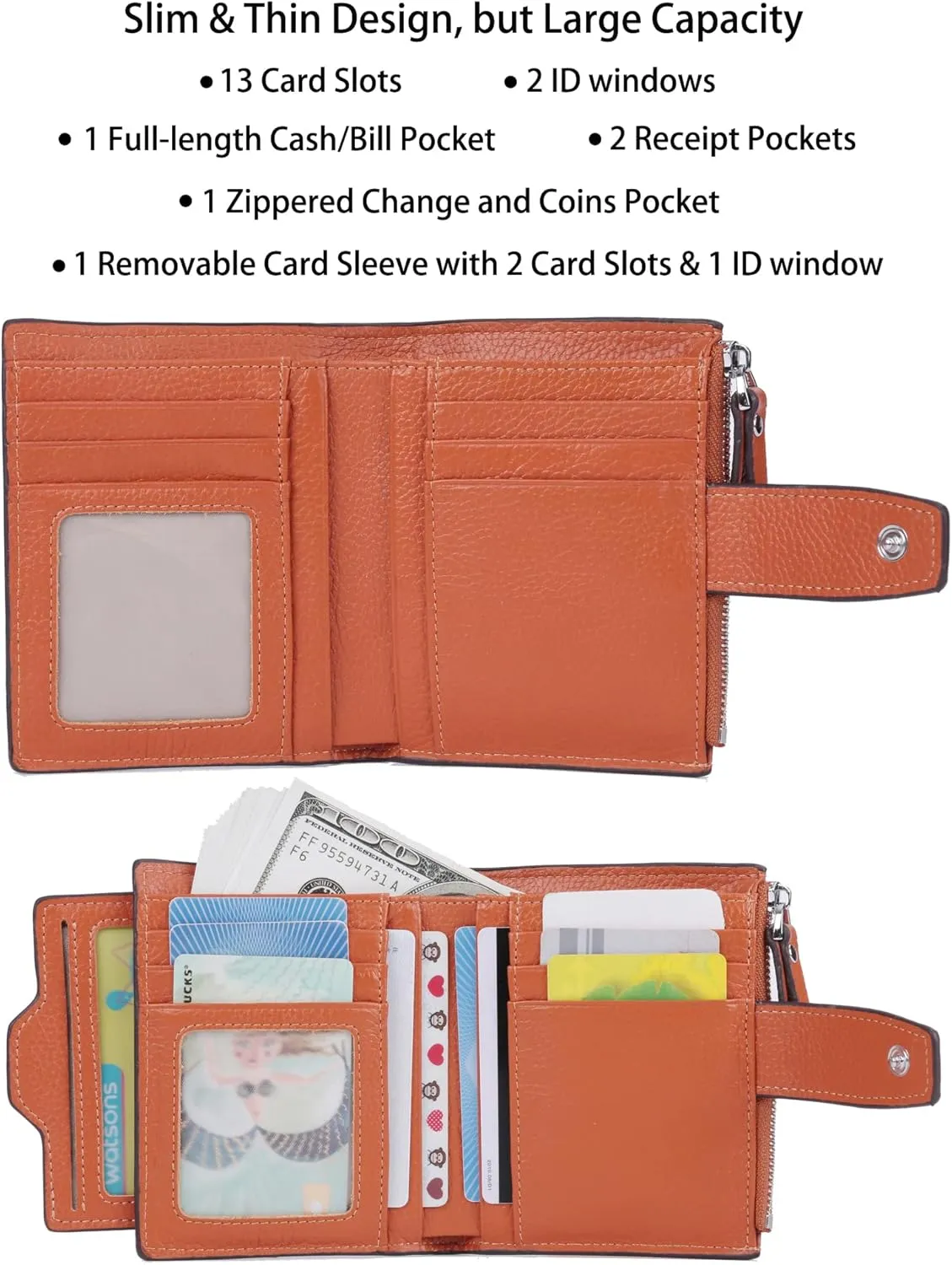 AINIMOER Women's RFID Blocking Leather Small Compact Bi-fold Zipper Pocket Wallet Card Case Purse with id Window