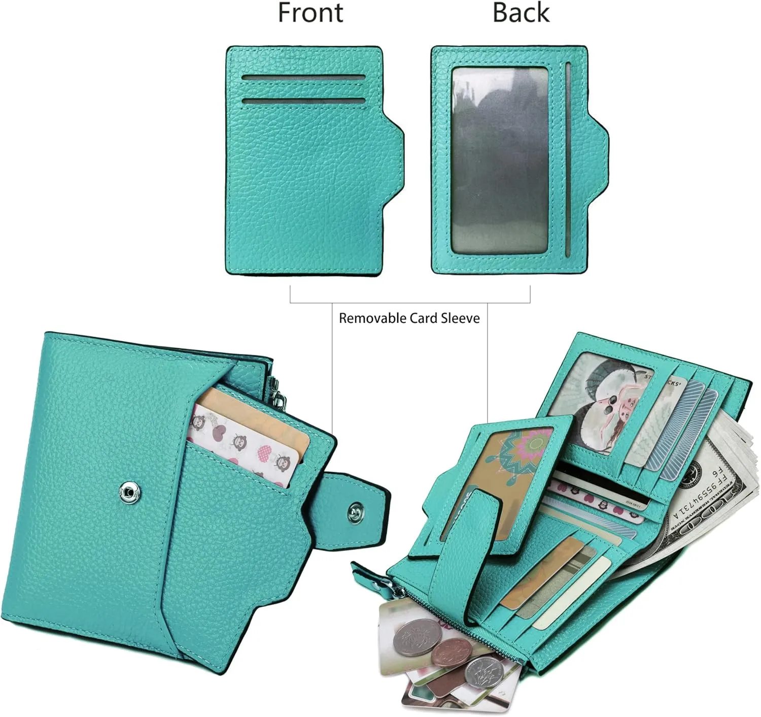 AINIMOER Women's RFID Blocking Leather Small Compact Bi-fold Zipper Pocket Wallet Card Case Purse with id Window