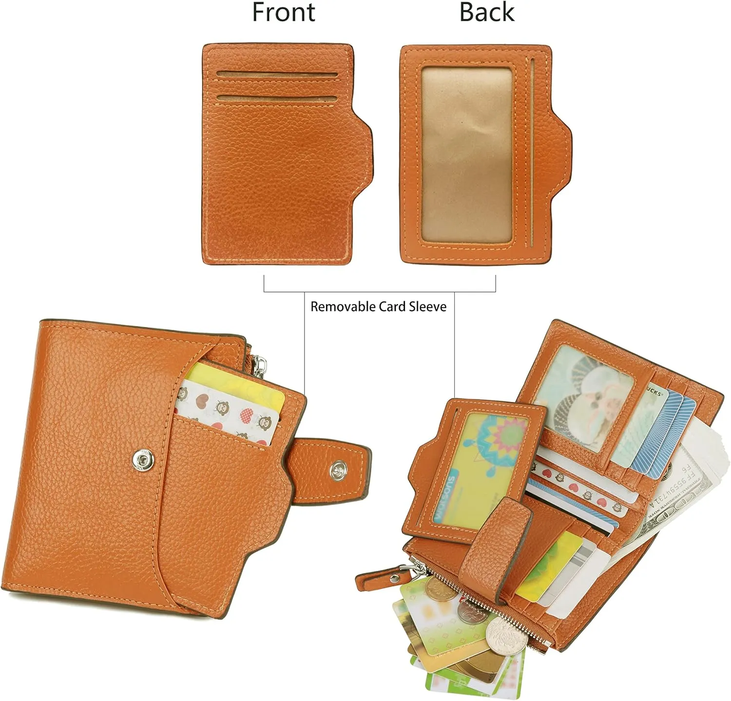 AINIMOER Women's RFID Blocking Leather Small Compact Bi-fold Zipper Pocket Wallet Card Case Purse with id Window