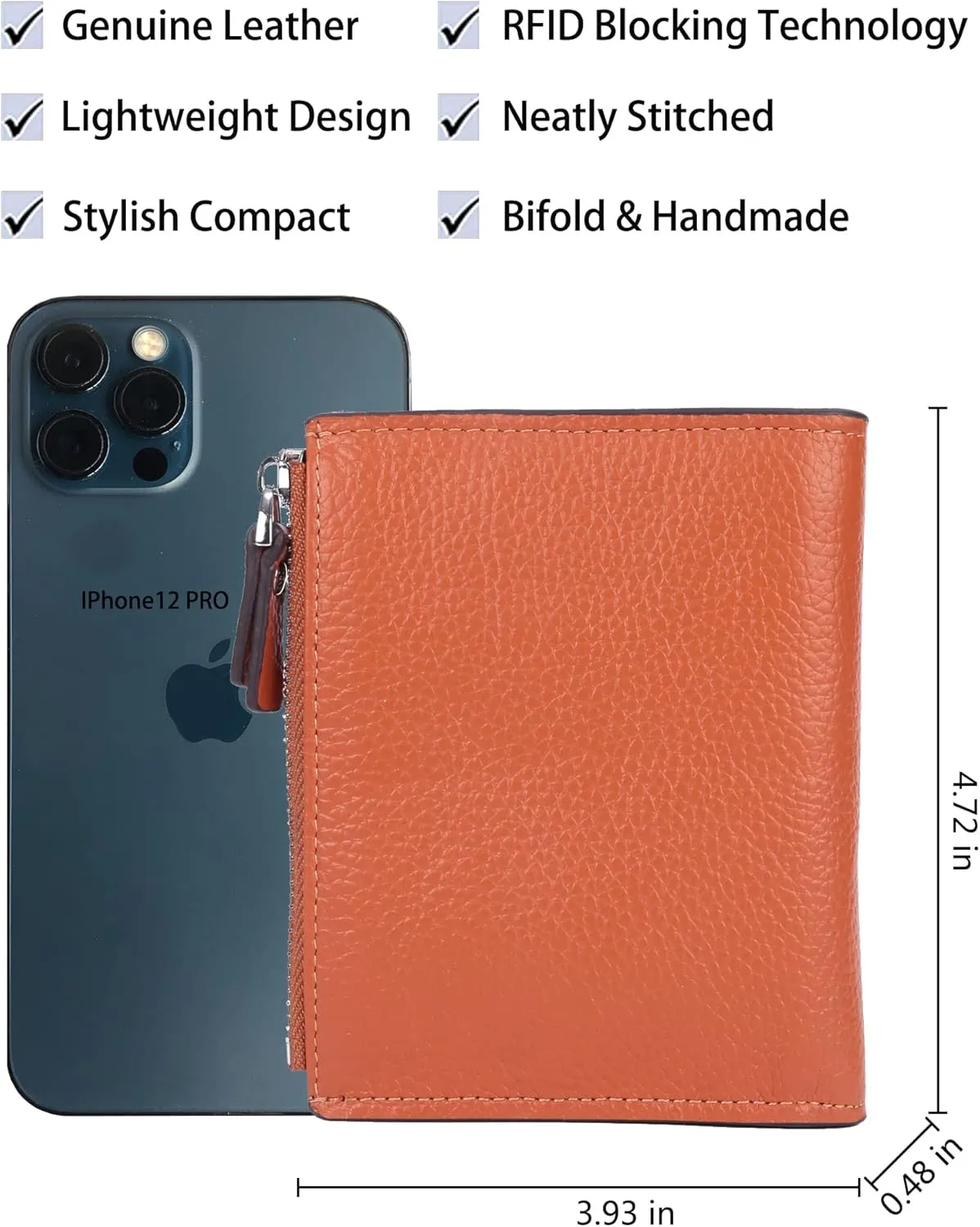 AINIMOER Women's RFID Blocking Leather Small Compact Bi-fold Zipper Pocket Wallet Card Case Purse with id Window