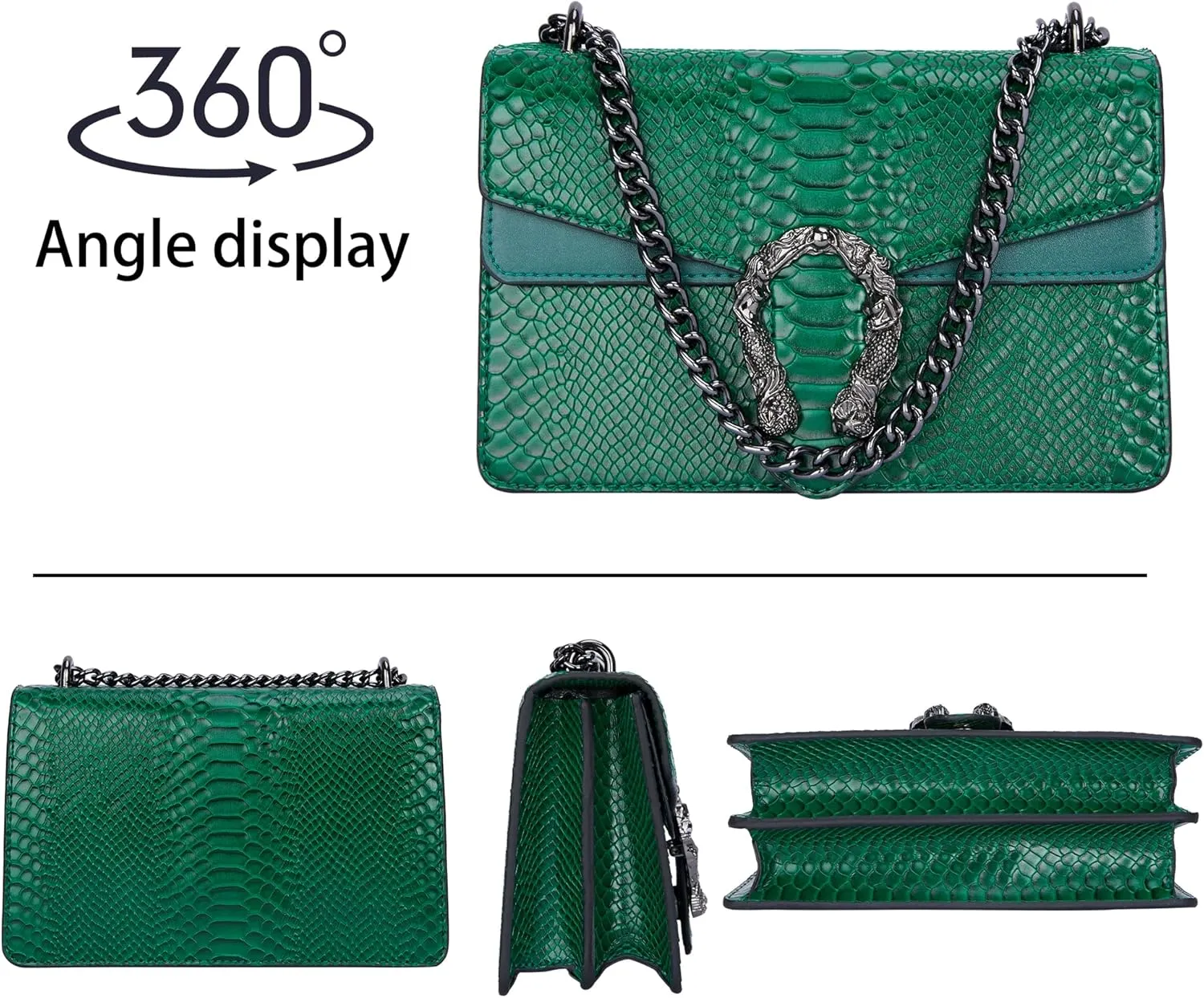 Aiqudou Crossbody Bag and Satchel Purse for Women - Fashion Snake Print Chain Purse Luxury PU Leather HandBag