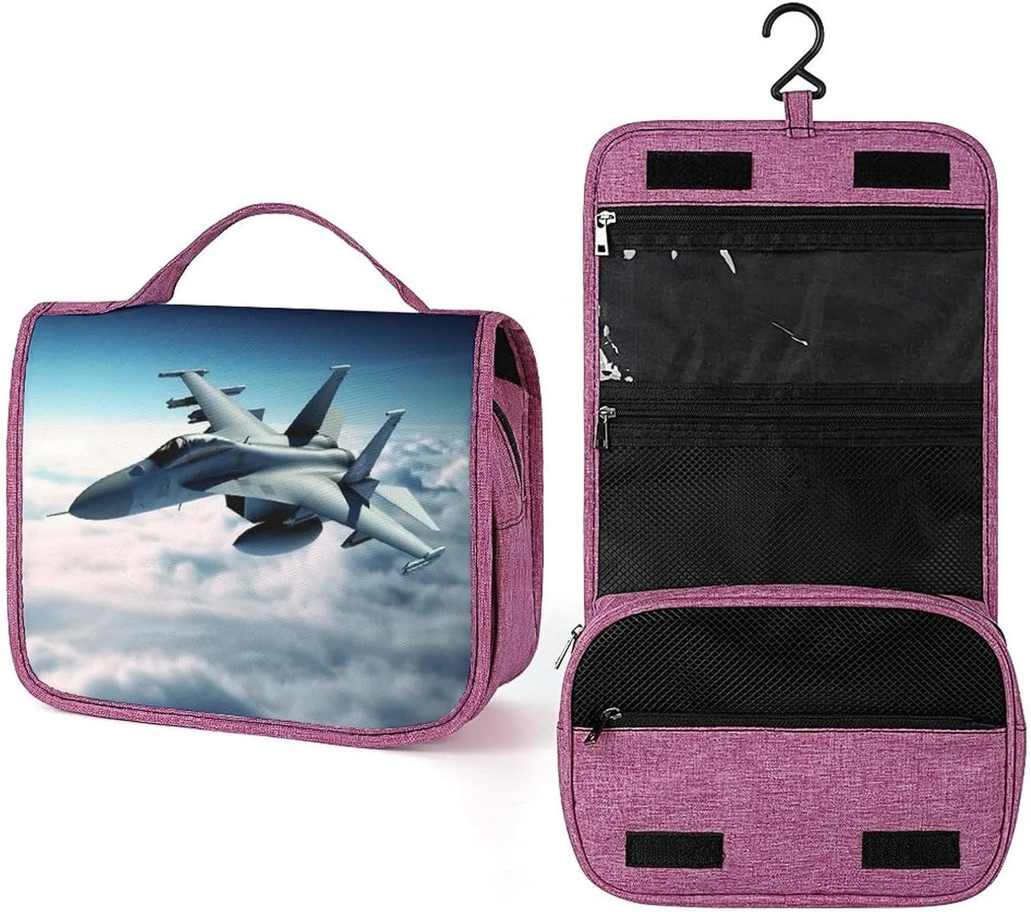 Aircraft Fighter Jets Travel Toiletry Bag for Women,Hanging Toiletry Organizer with Hook, Makeup Bag Travel Organizer for Shampoo,Toiletriesl
