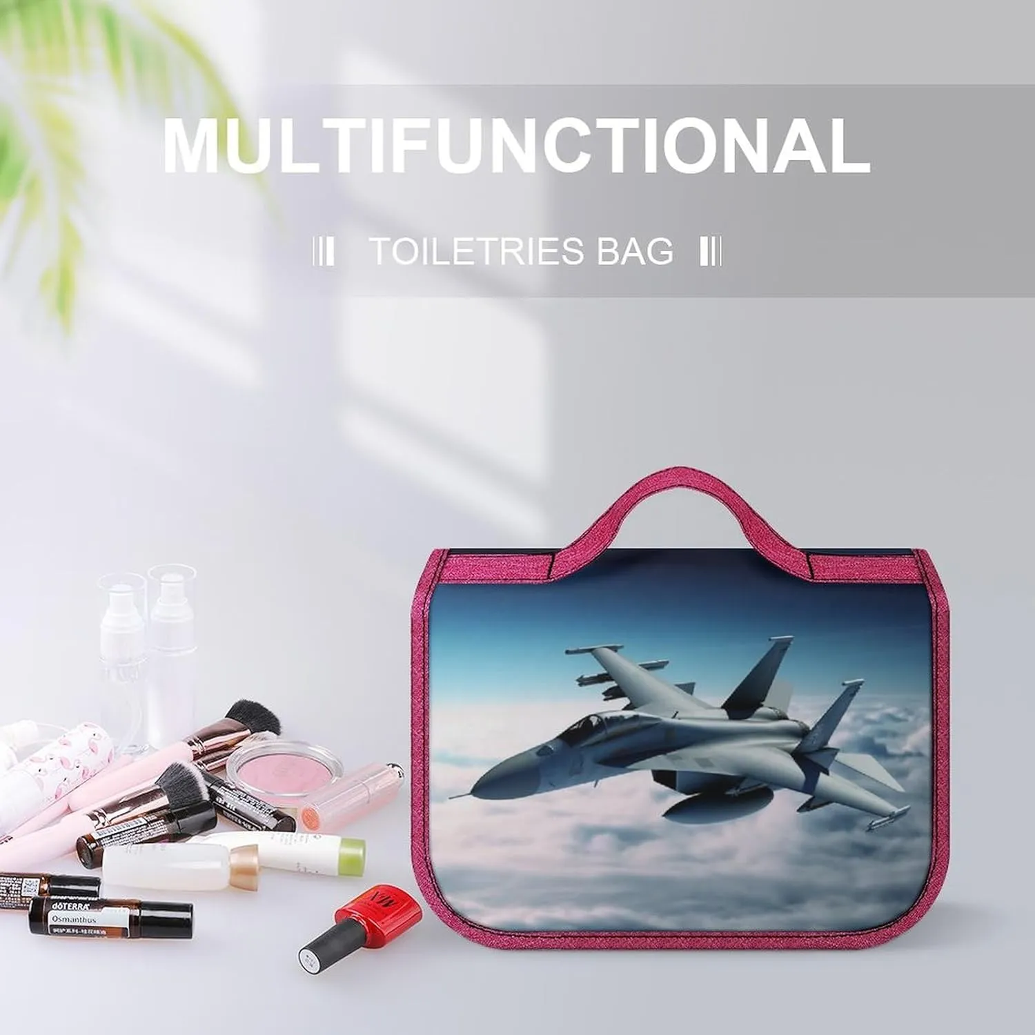 Aircraft Fighter Jets Travel Toiletry Bag for Women,Hanging Toiletry Organizer with Hook, Makeup Bag Travel Organizer for Shampoo,Toiletriesl