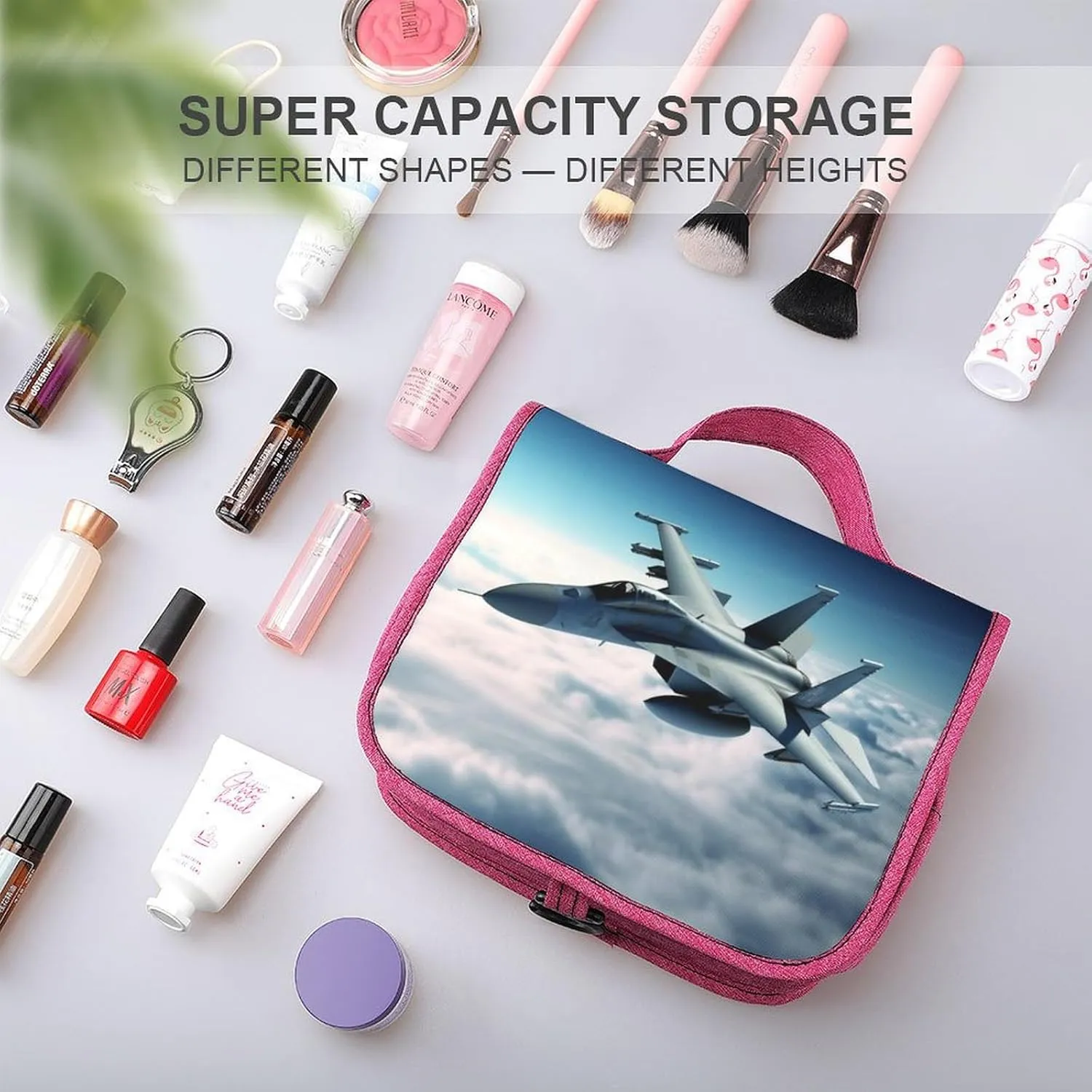 Aircraft Fighter Jets Travel Toiletry Bag for Women,Hanging Toiletry Organizer with Hook, Makeup Bag Travel Organizer for Shampoo,Toiletriesl