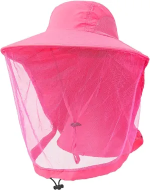 All-Season UPF 50  Unisex Outdoor Fishing Hat with Wide Brim and Hidden Neck Flap - Breathable Mosquito Net, Adjustable for Comfort, Ideal for Hiking, Climbing, and Gardening Watermelon Red