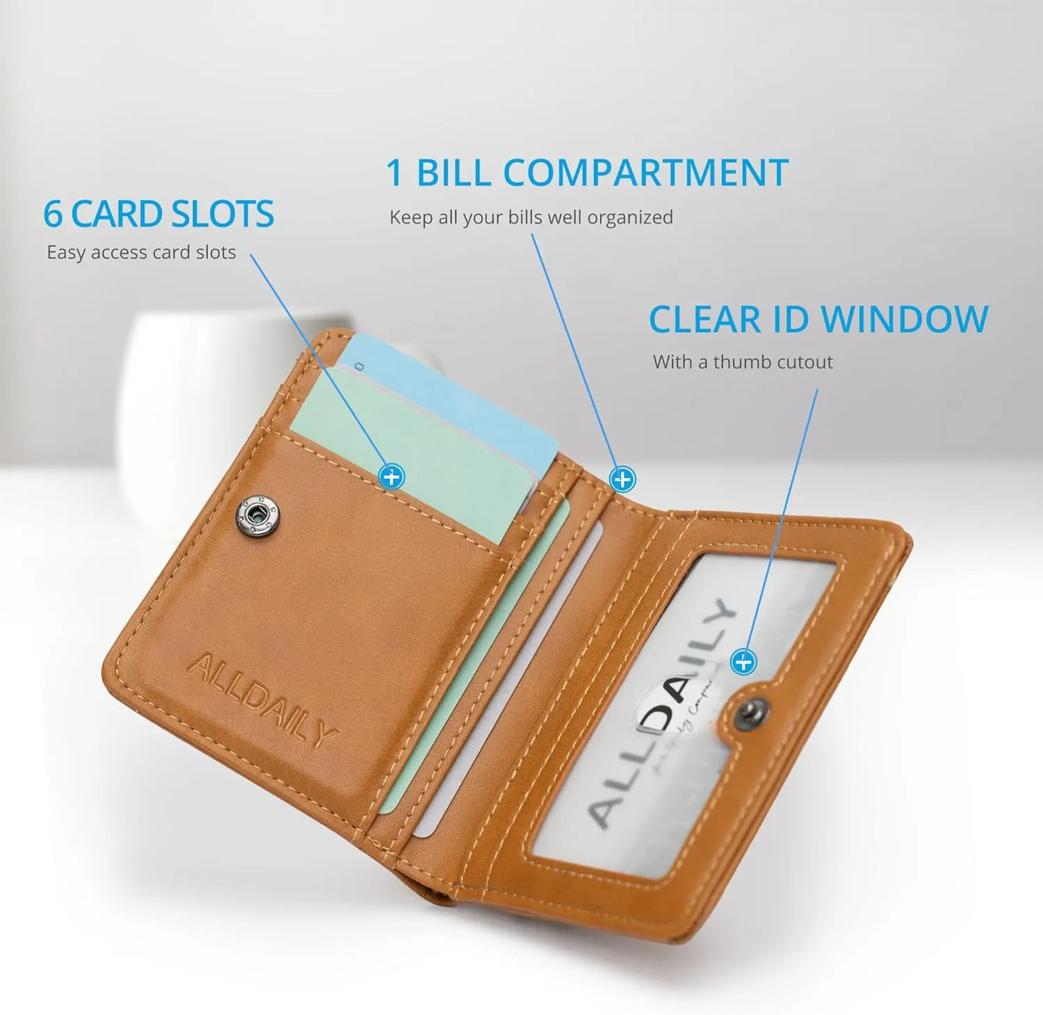 Alldaily Small RFID Wallet for Women Slim Compact Bifold Pocket Ladies Travel Mini Purse (Brown)
