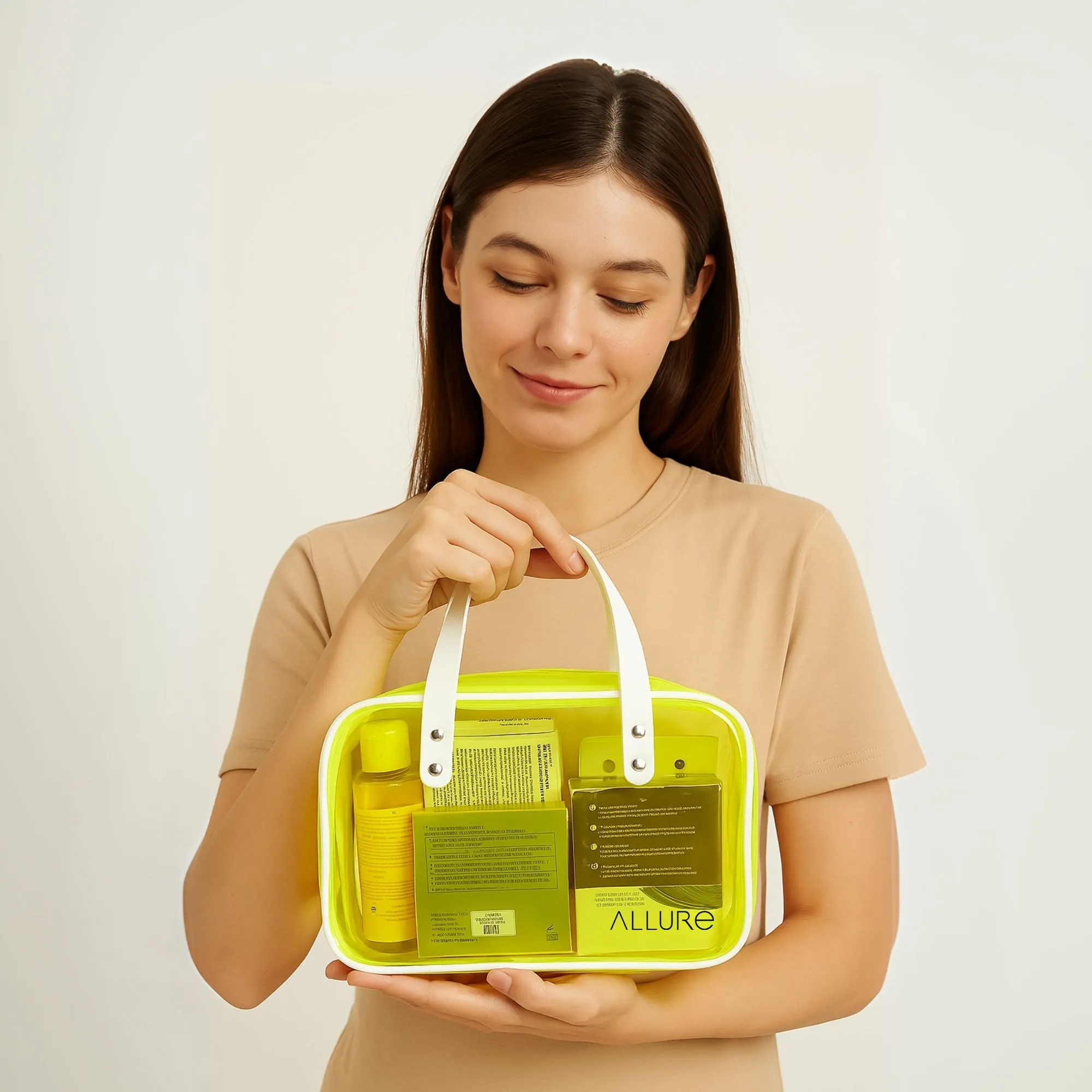 Allure Transparent Green Travel Toiletry Bag with White Handles (AHBG_07)