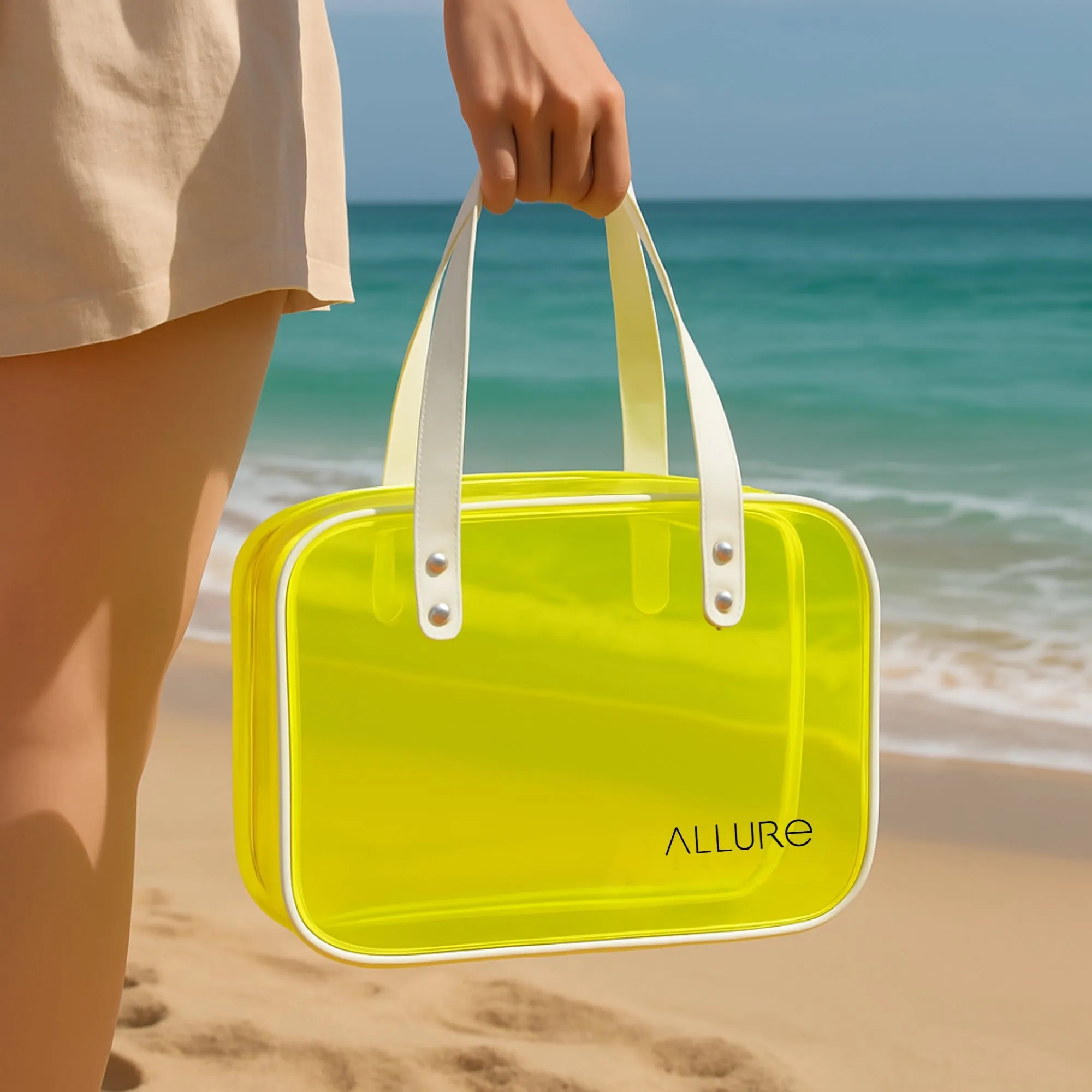 Allure Transparent Green Travel Toiletry Bag with White Handles (AHBG_07)