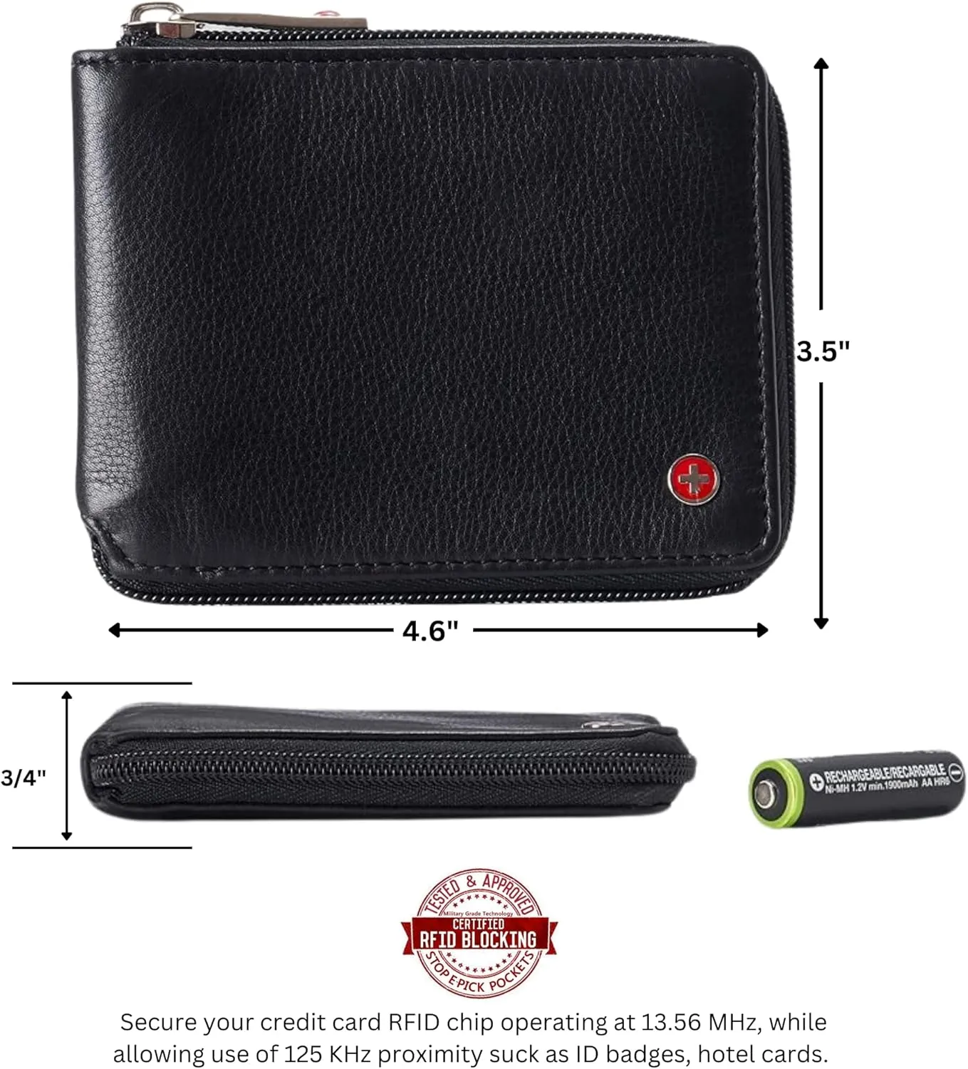 Alpine Swiss Logan Zipper Bifold Wallet For Men or Women RFID Safe Comes in a Gift Box