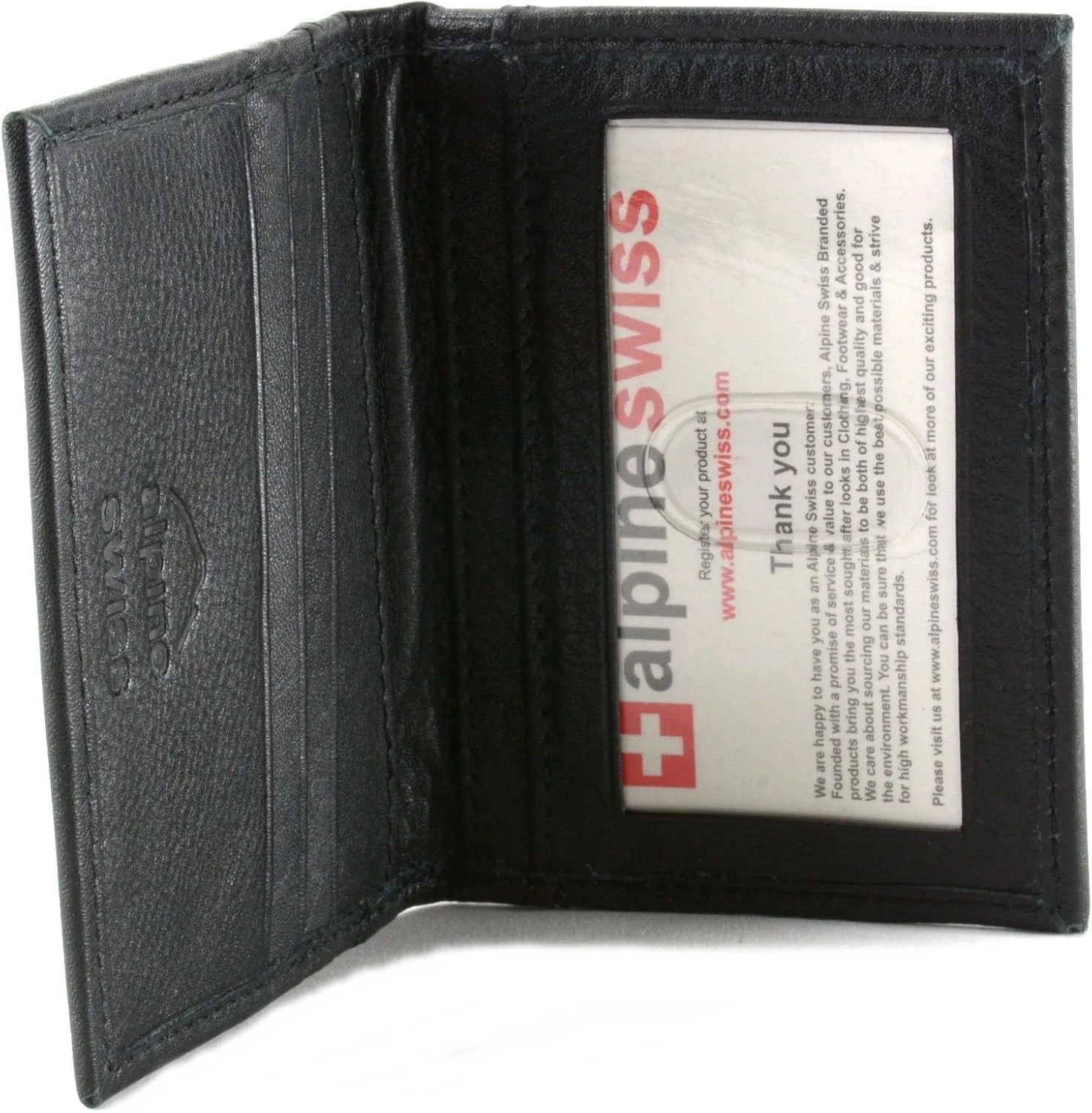 Alpine Swiss Thin Front Pocket Wallet Business Card Case 2 ID Window 6 Card Slot