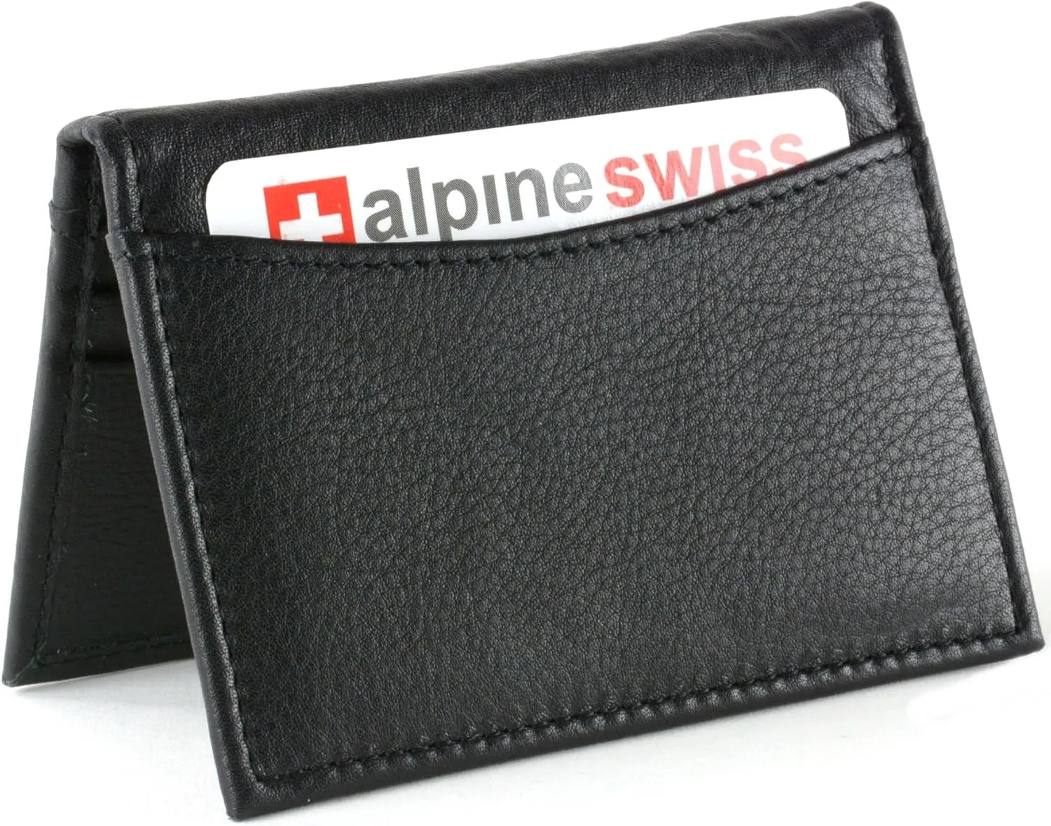 Alpine Swiss Thin Front Pocket Wallet Business Card Case 2 ID Window 6 Card Slot