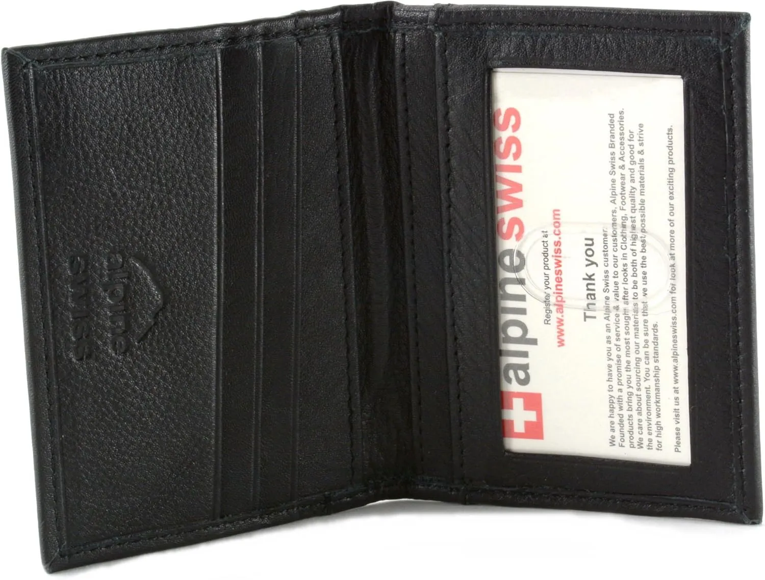 Alpine Swiss Thin Front Pocket Wallet Business Card Case 2 ID Window 6 Card Slot