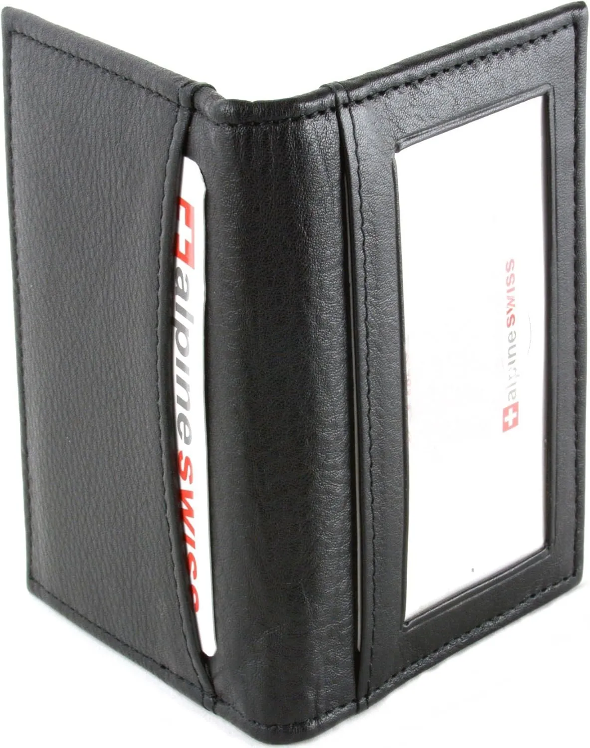 Alpine Swiss Thin Front Pocket Wallet Business Card Case 2 ID Window 6 Card Slot