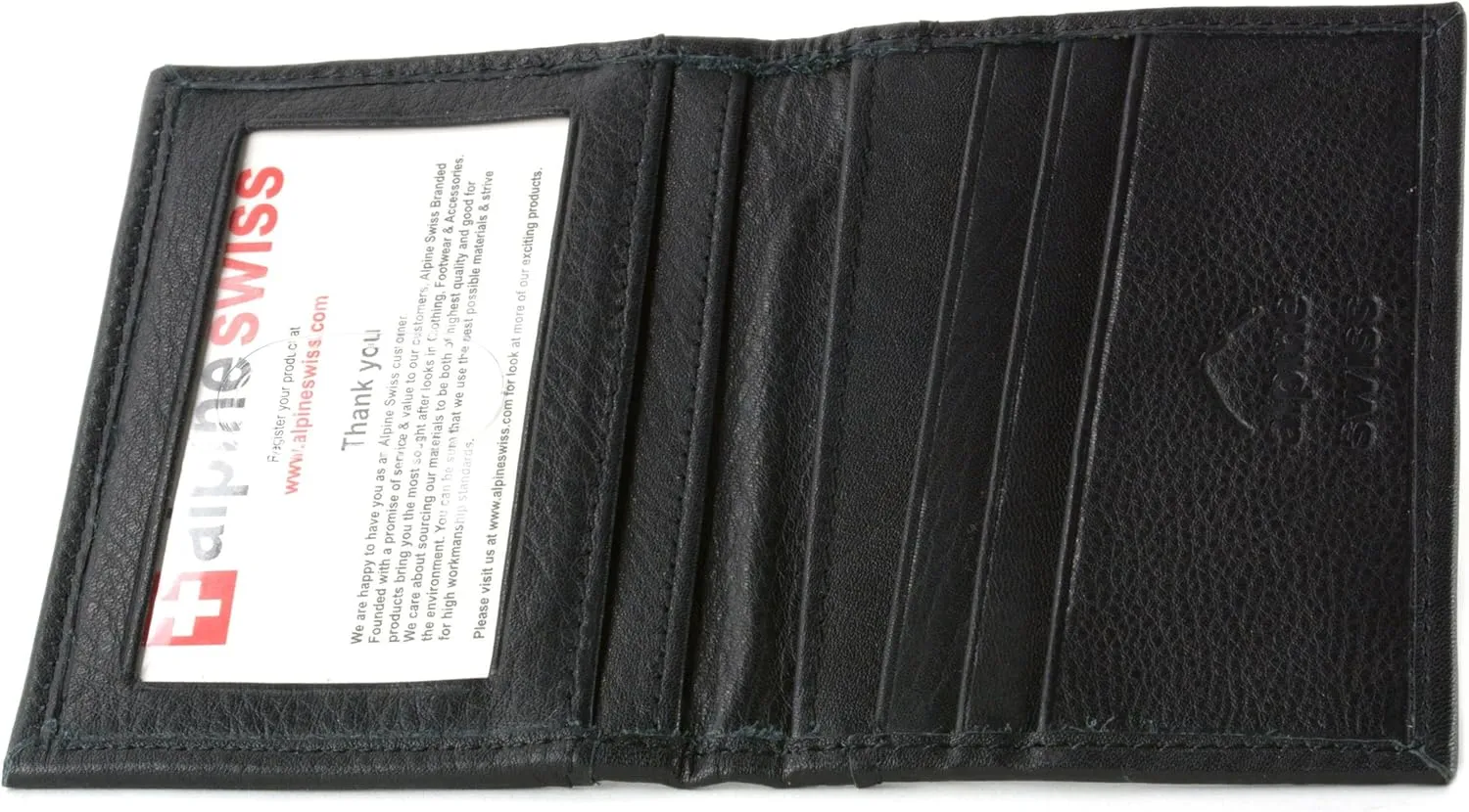 Alpine Swiss Thin Front Pocket Wallet Business Card Case 2 ID Window 6 Card Slot