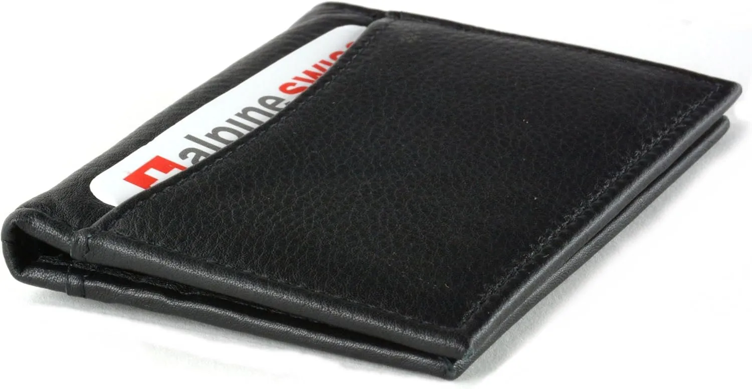 Alpine Swiss Thin Front Pocket Wallet Business Card Case 2 ID Window 6 Card Slot