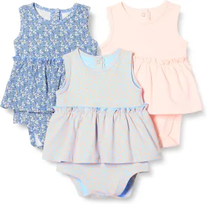 Amazon Essentials Baby Girls' Sleeveless Bodysuit Dress, Pack of 3
