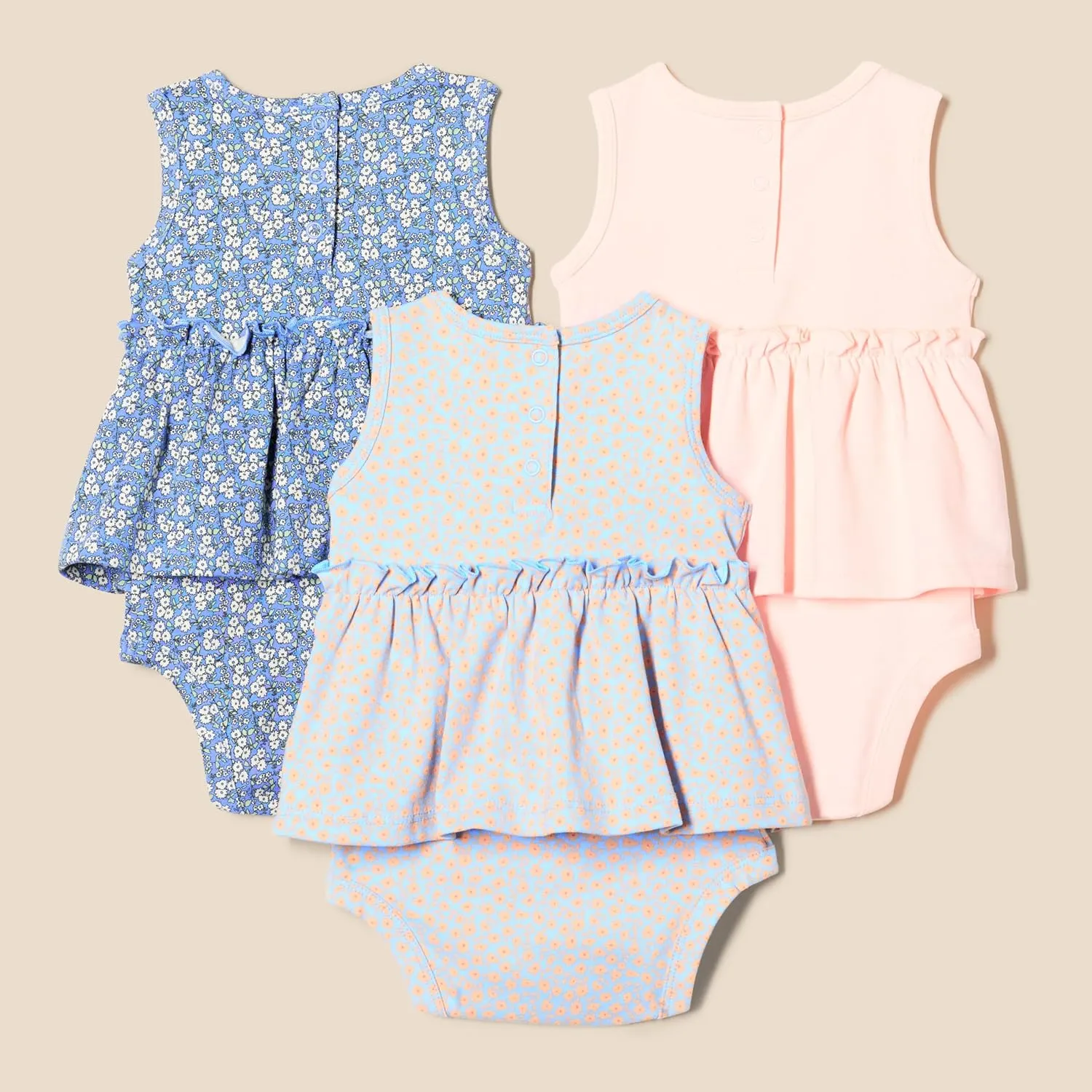 Amazon Essentials Baby Girls' Sleeveless Bodysuit Dress, Pack of 3