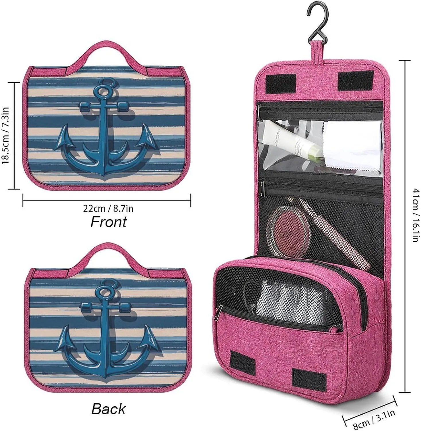 Anchor Travel Toiletry Bag for Women,Hanging Toiletry Organizer with Hook, Makeup Bag Travel Organizer for Shampoo,Toiletriesl
