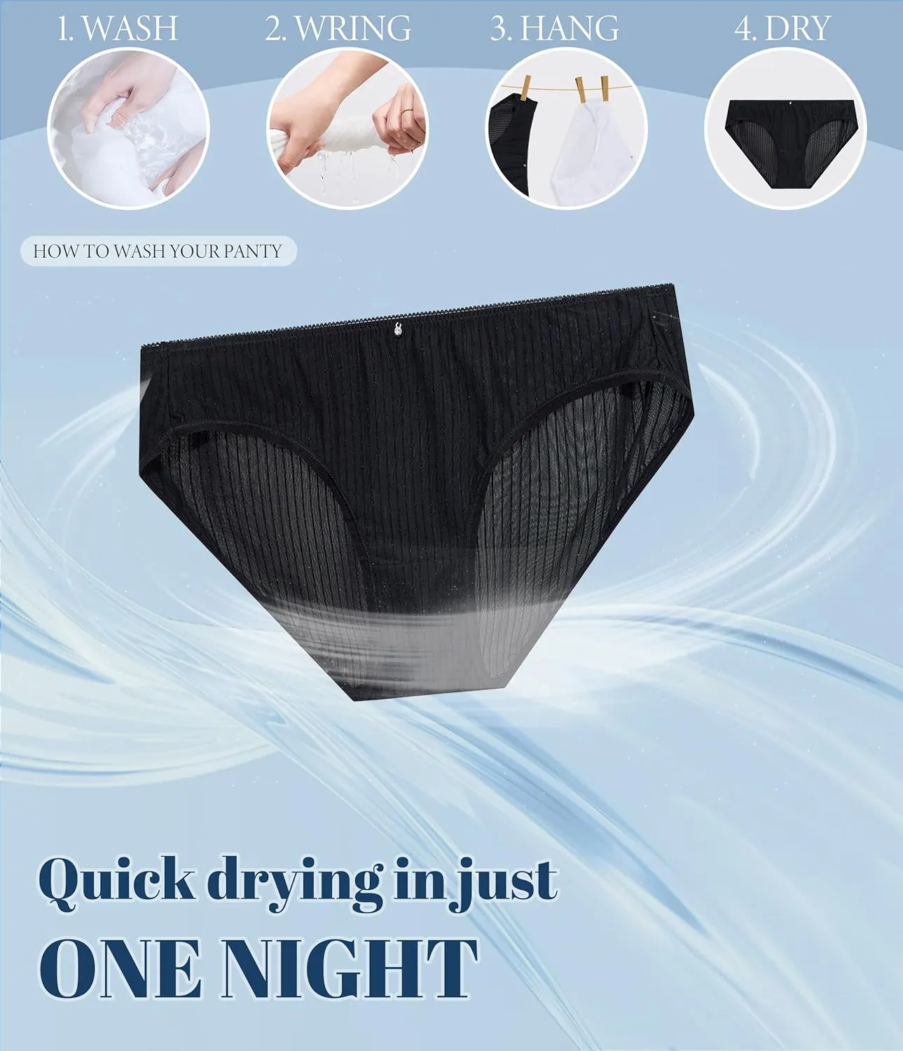 ANLIQI Quick Dry Underwear for Women Travel Panties Pack Nylon Hipster Panty Soft&Lightweight Bikini Brief Stay Fresh Undies