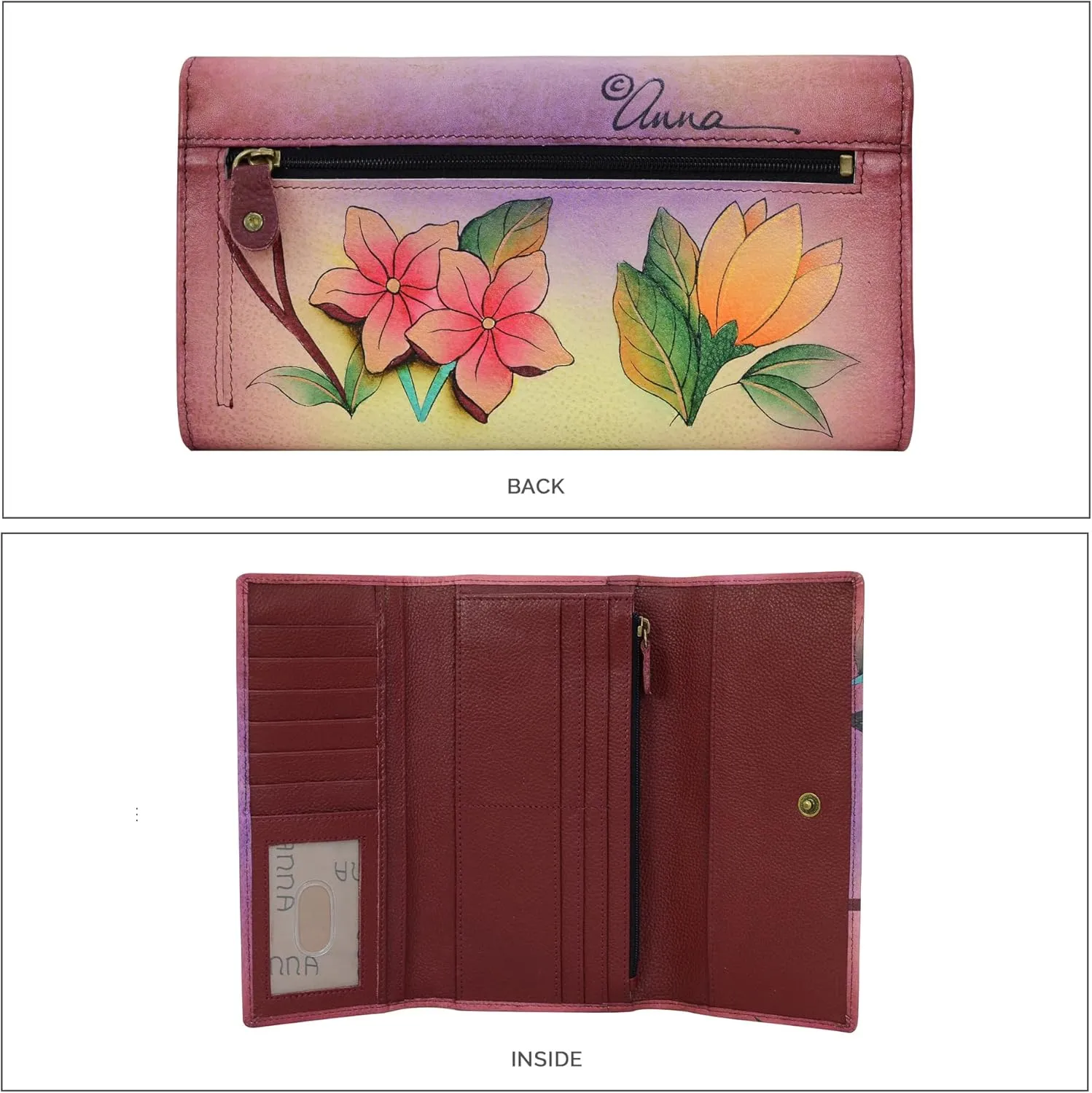 Anna by Anuschka Women's Hand Painted Genuine Leather Multi Pocket Wallet