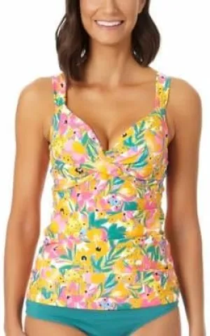 Anne Cole Signature Sunshine Floral Underwire Twist Tankini Top, 34B/32C, Multi