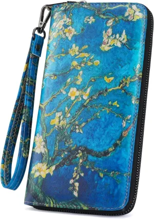 APHISON Wallet Women Large Capacity Clutch Purse For Ladies Card Holder RFID Wristlet Phone Zipper Coin Travel Pocket