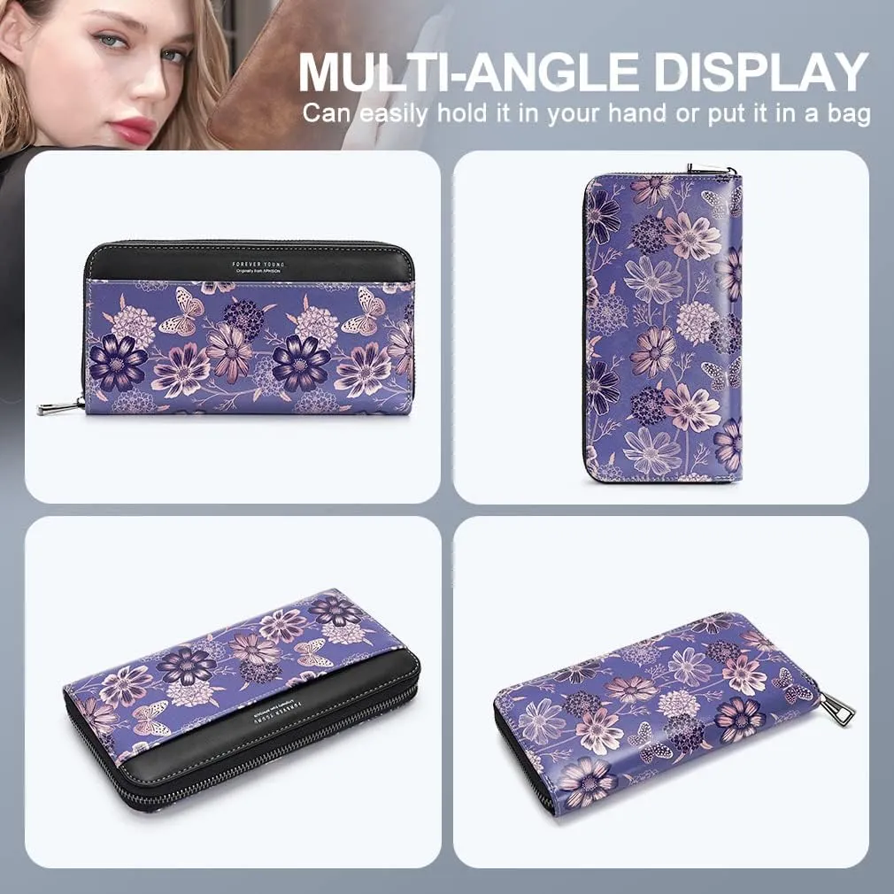 APHISON Wallet Women Large Capacity Clutch Purse For Ladies Card Holder RFID Wristlet Phone Zipper Coin Travel Pocket