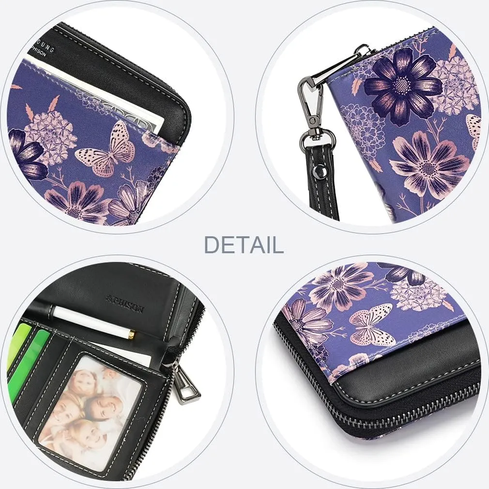 APHISON Wallet Women Large Capacity Clutch Purse For Ladies Card Holder RFID Wristlet Phone Zipper Coin Travel Pocket